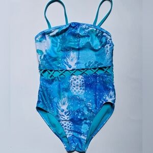 8, Breaking Waves, Full Piece Bathing Suit, Lattice Blues